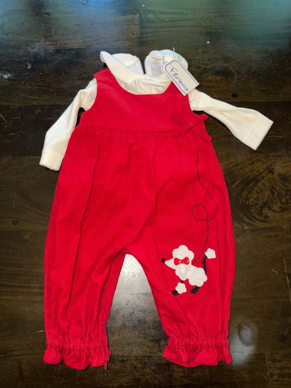 Florence Eiseman Red Corduroy Poodle Applique Romper and Shirt Set Size 6M